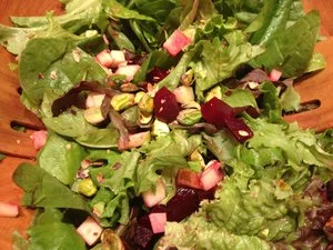 Mixed Green Salad with Roasted Beets and Apples