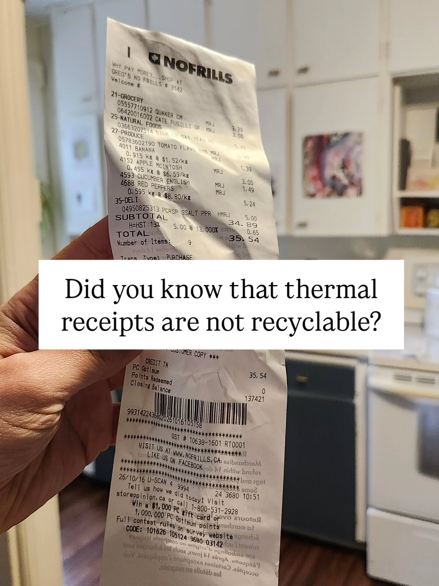 I come across this all the time with clients - receipt paper does not go in the recycling!! 🧾♻️🚫

Receipts are a mix of different materials and chemicals that make them not a desirable recyclable product.

PLUS they contain BPA, which is a hormone 