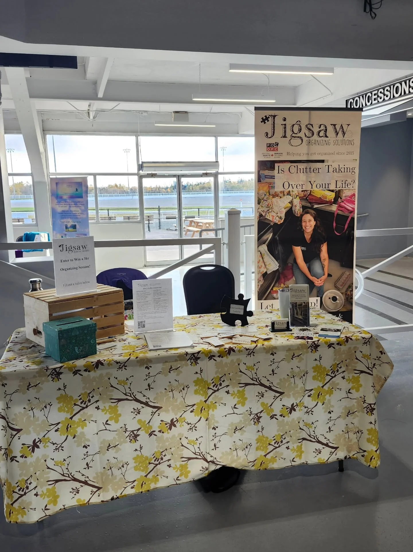 All set up at the Kawartha Wellness Summit at Kawartha Downs! Here from 10am-3pm

I am doing a giveaway for a FREE 3hr organizing session, selling gift certificates, and sharing info about my services!

There are a bunch of incredible workshops and a