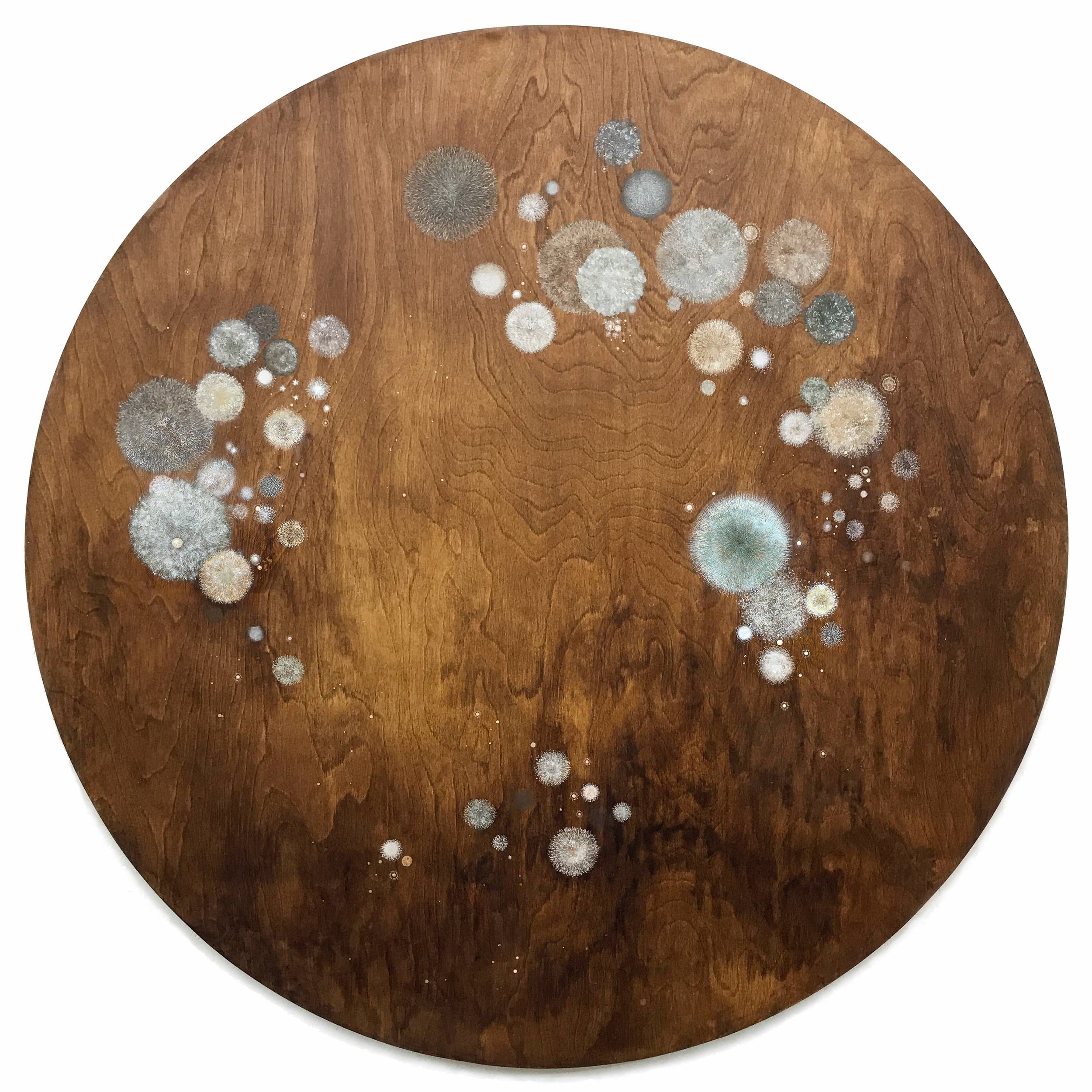 Rebloom, 2022, oil, acrylic and plant ink on board, 90cm $3500