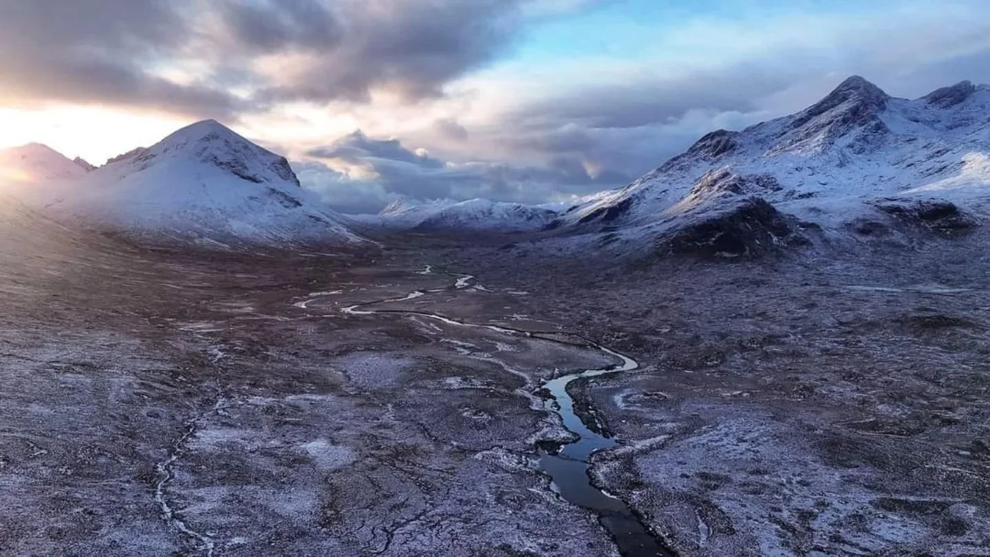 The Sligachan river leading up to the Cuillins #sligachan #isleofskye #cuillins #dronelandscape #dronephotography #djimavic3pro #visitscotland