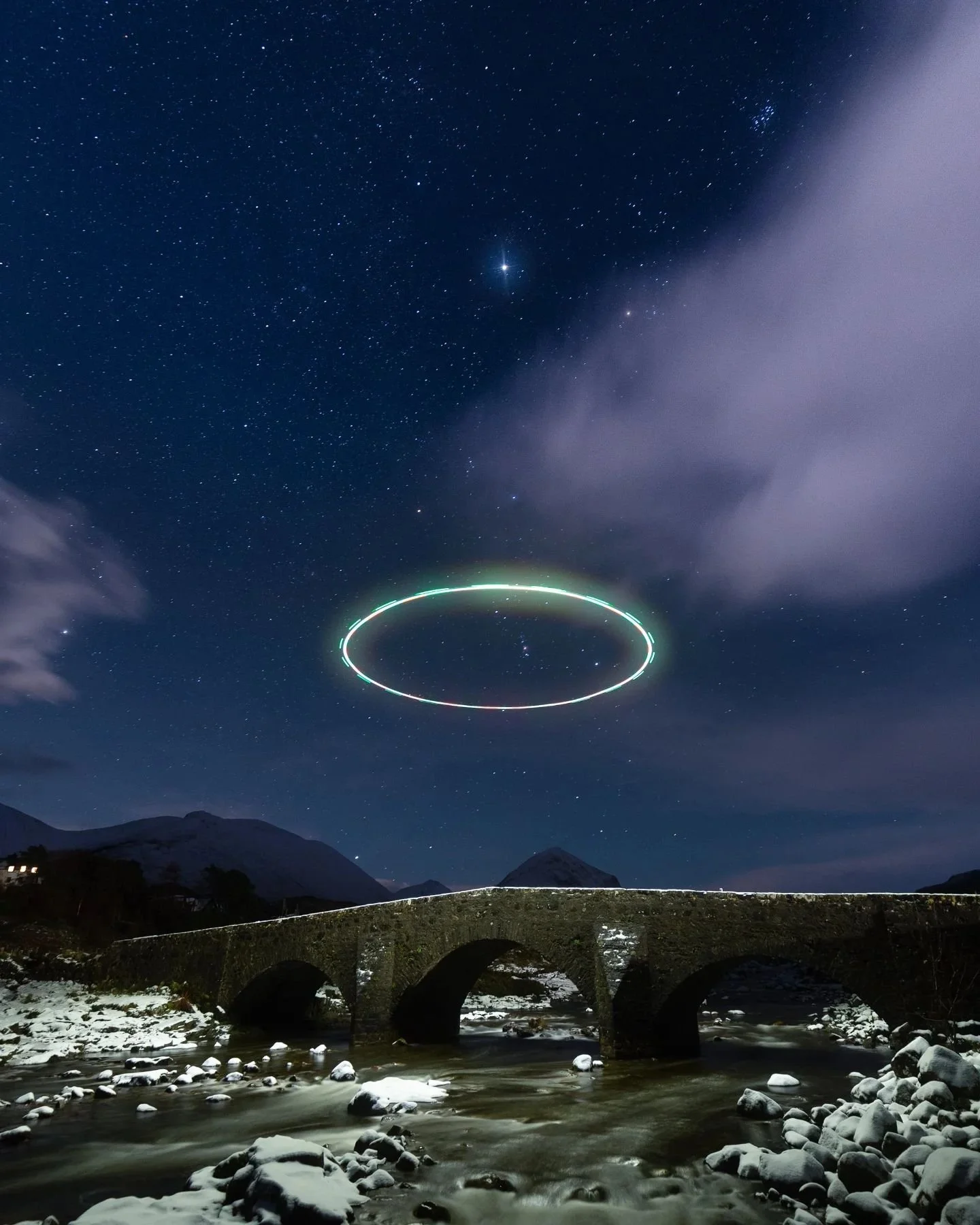 Halos over the old bridge #sligachan #isleofskye #dronelandscape #dronephotography #longexpoelite #longexposure #astrolandscape #astrophotography #visitscotland #yourdrones #yourscotland