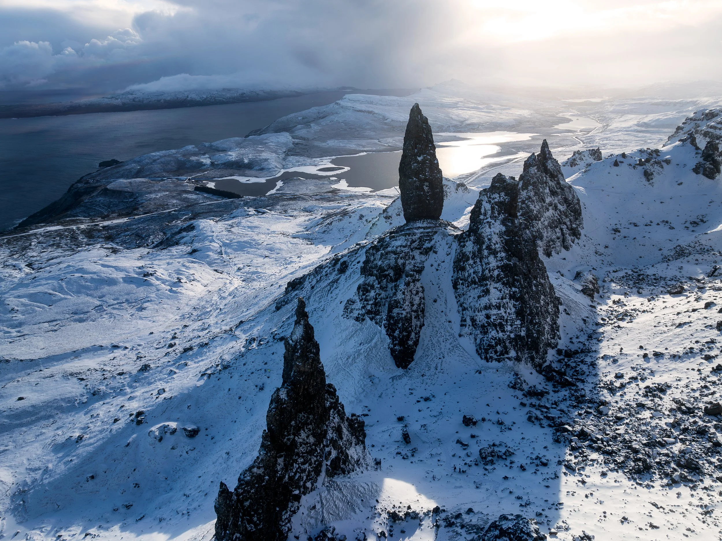 The old man of storr in epic snowy conditions