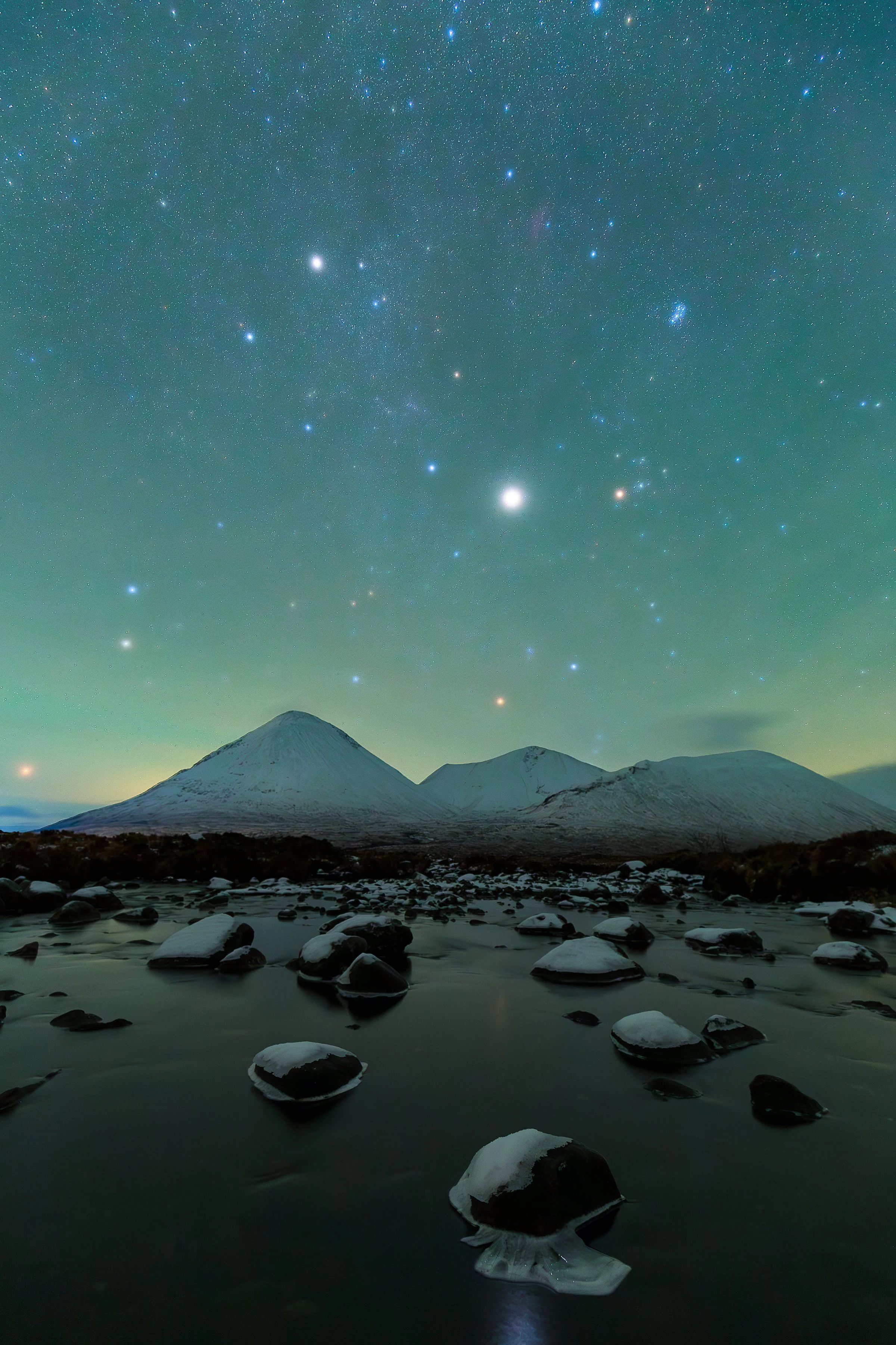Sligachan river leading to the red cuillins with Jupiter above and the milkyway
