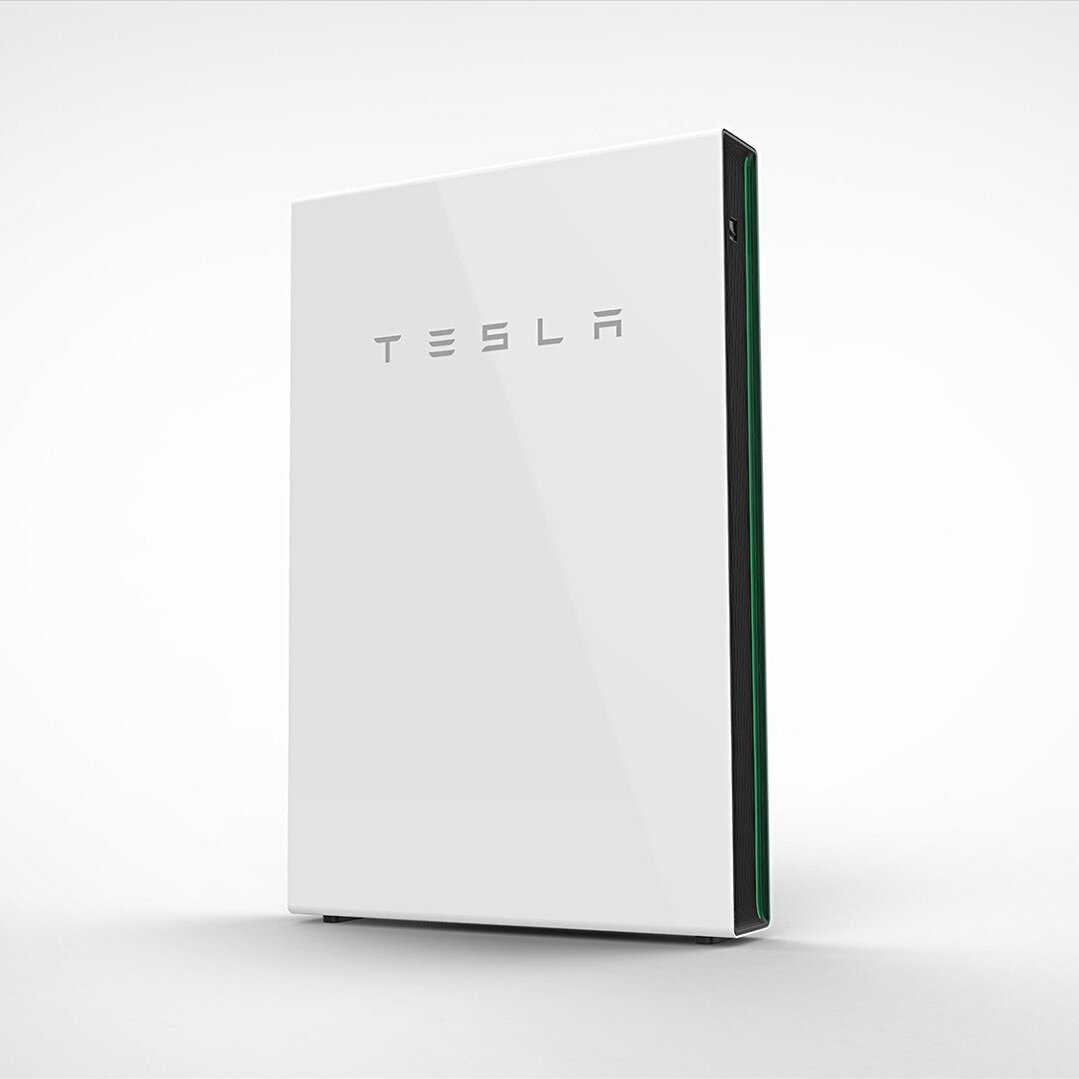 Tesla battery storing energy from the solar panels for the Healthy House
