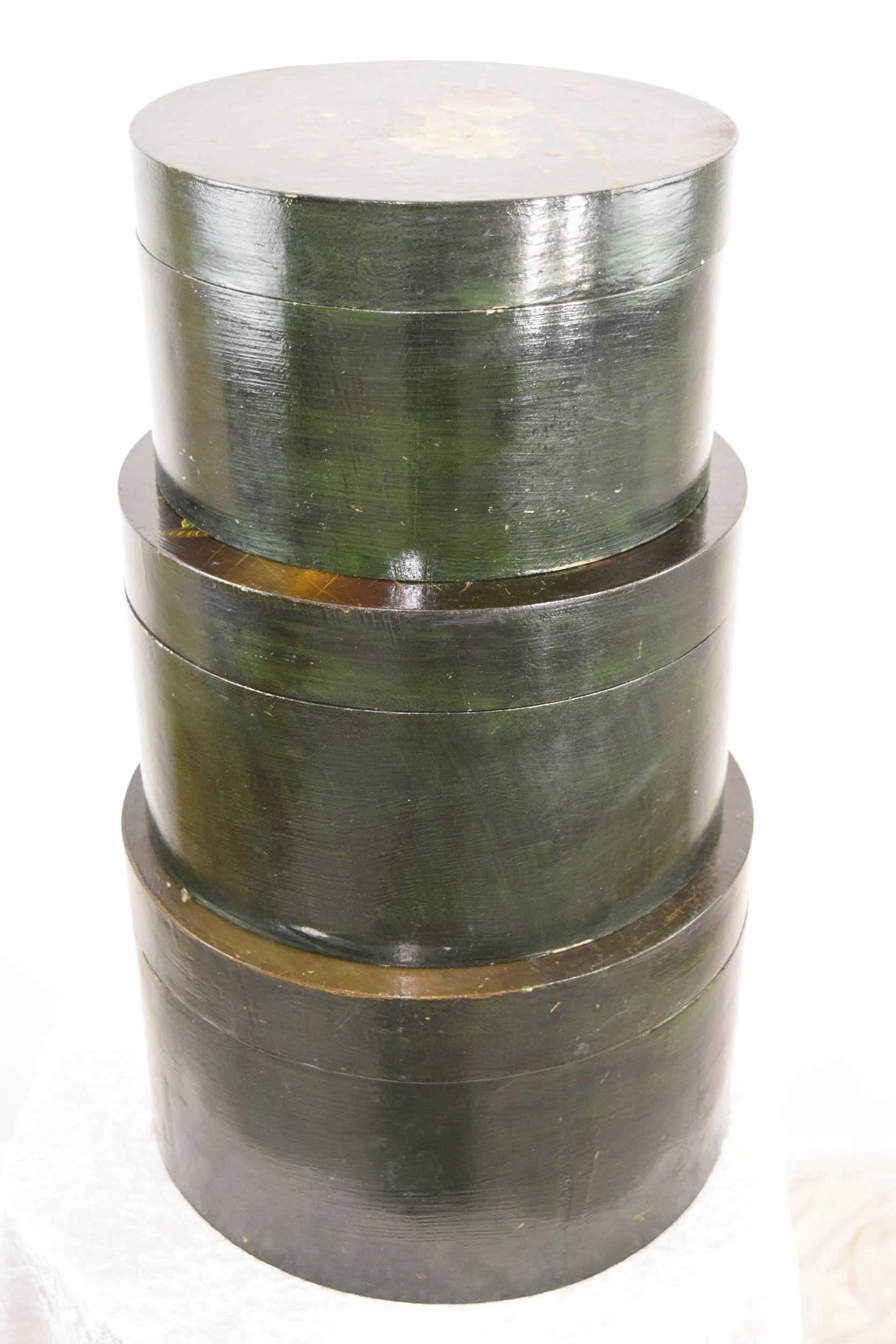 Set of 3 Victorian hand painted hat boxes 2.JPG