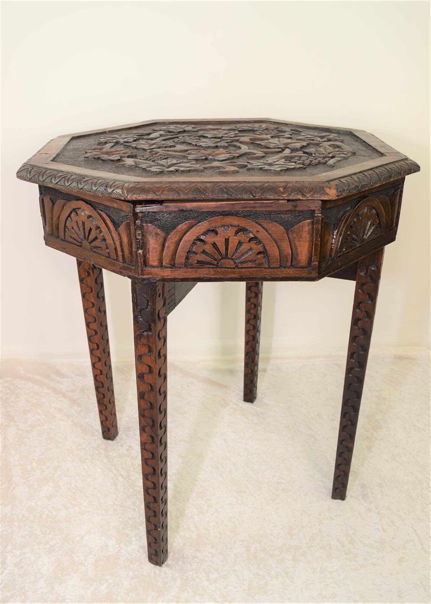 Victorian carved mahogany octagonal table with storage 1.JPG