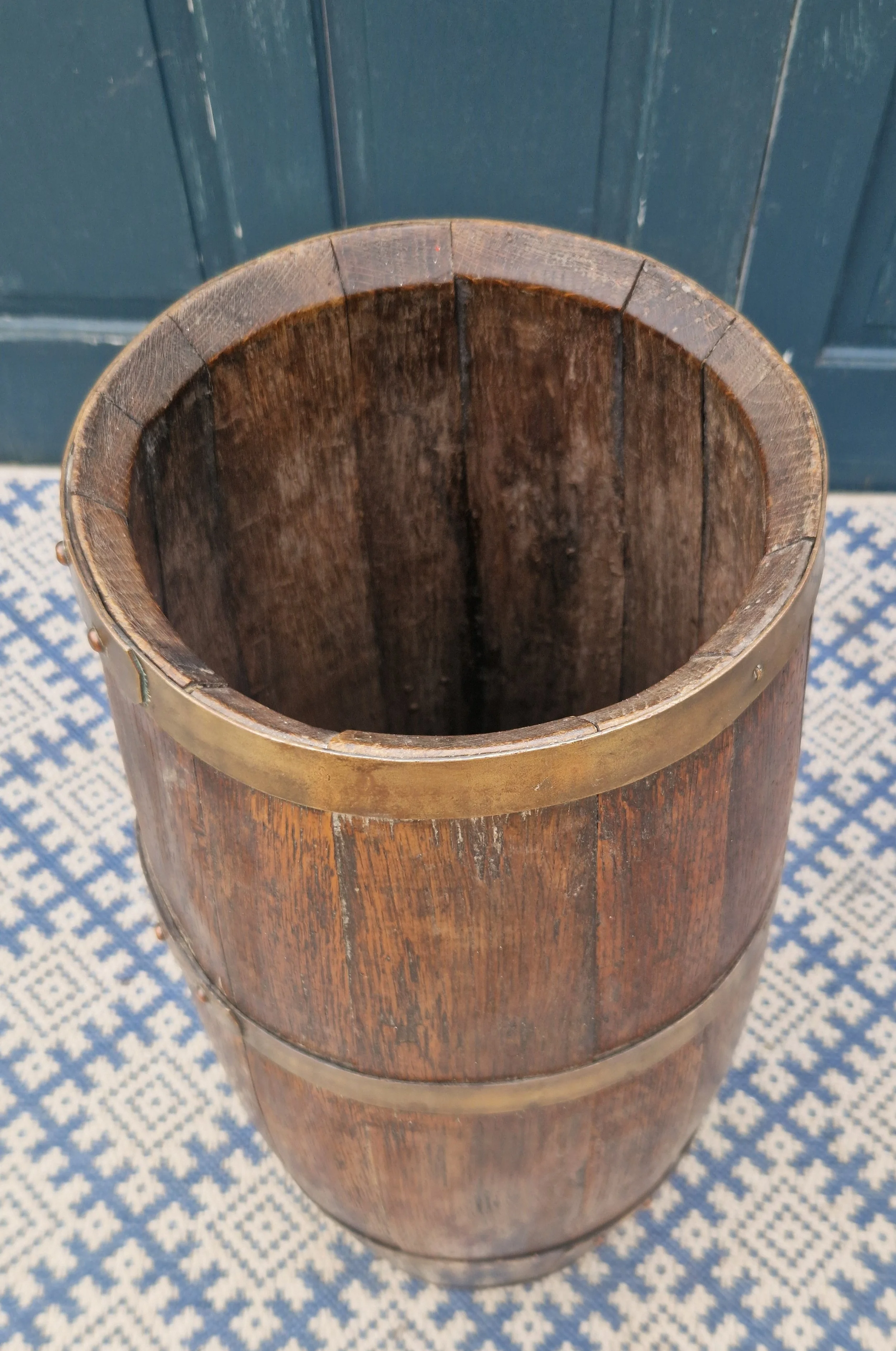 Brass bound oak barrel stick stand 2.jpg
