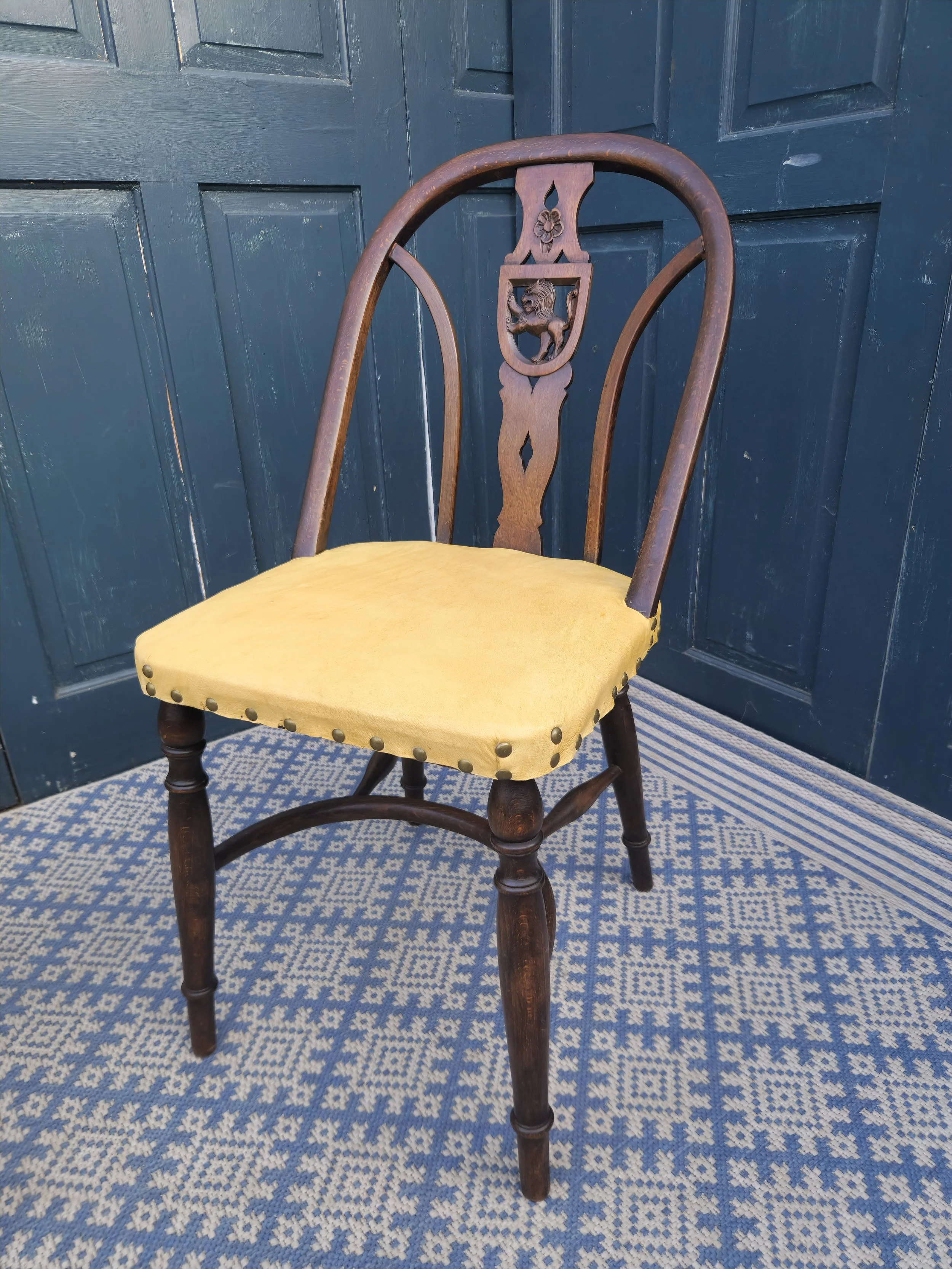 Arts & Crafts Gothic Heraldic Lion-Back Windsor Chairs 11.jpg