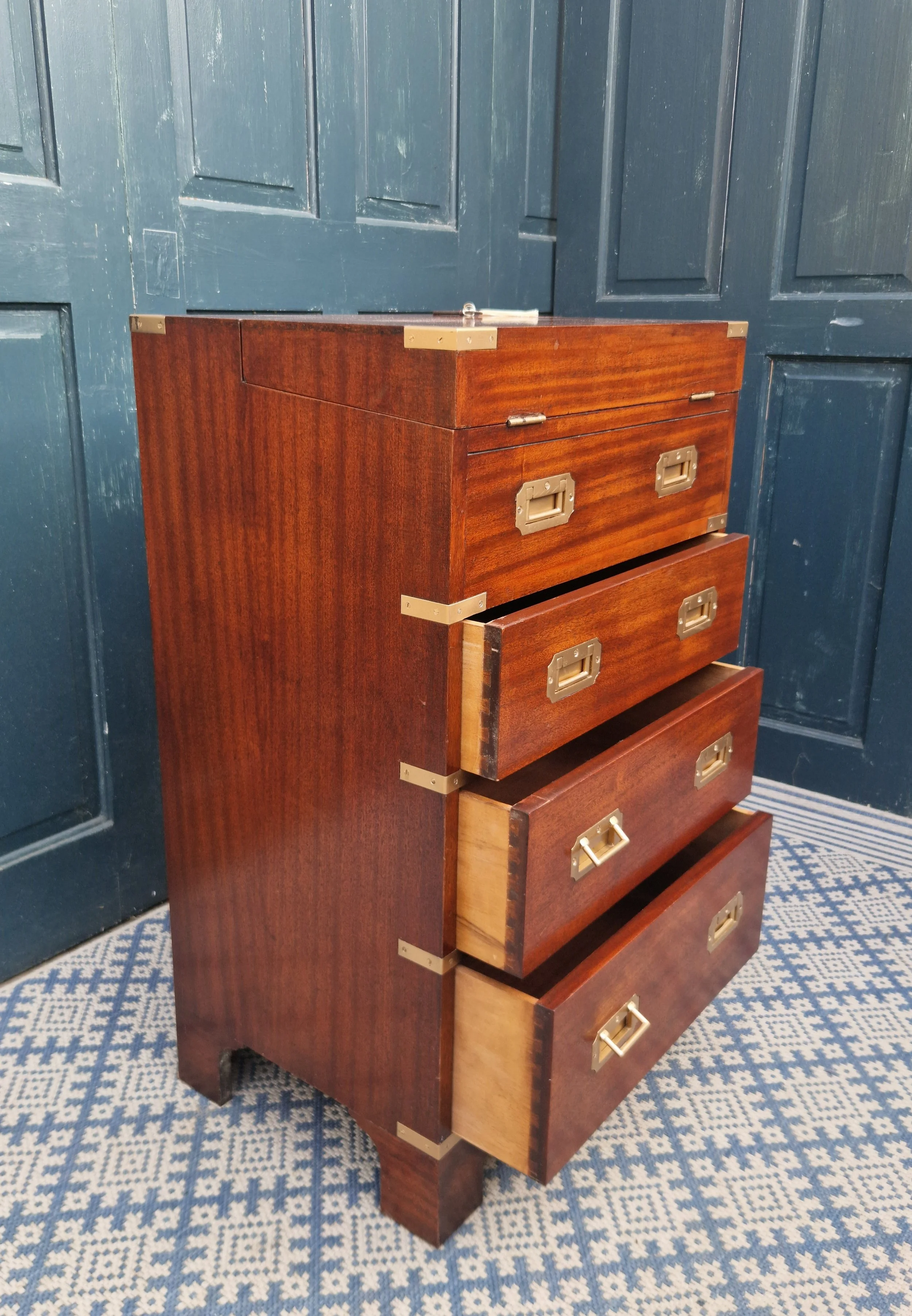 Mahogany Campaign-Style Secretaire Chest 7.jpg