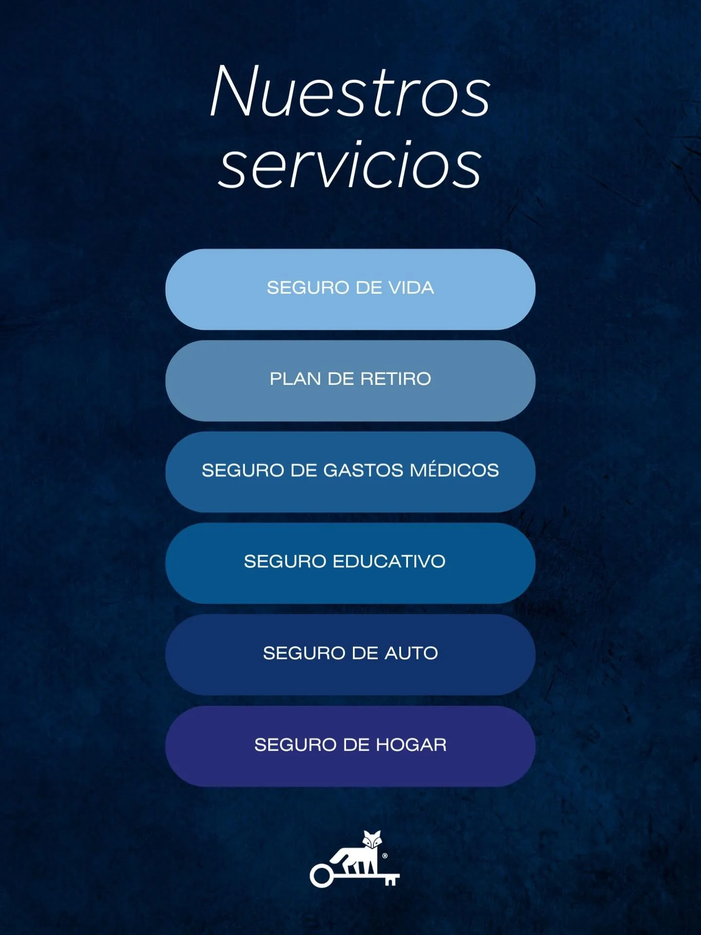 Estos son algunos de nuestros servicios 💙

Nos adaptamos a ti: te guiamos y te cotizamos la mejor opci&oacute;n para lo que necesitas. 🦊

#viveseguro #segurodevida #seguros #segurodegastosm&eacute;dicos #vive