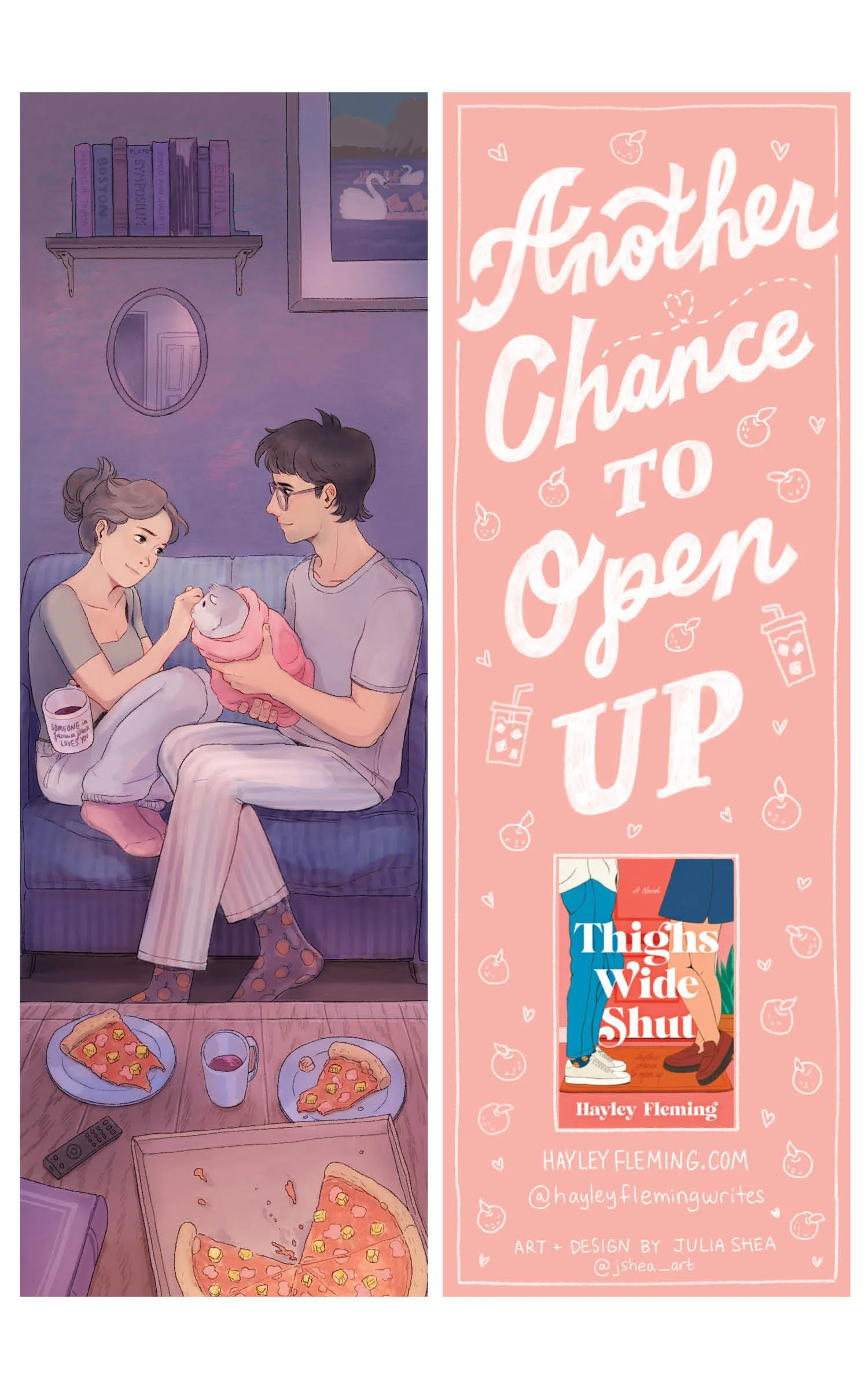 Bookmark illustration and lettering for "Thighs Wide Shut"