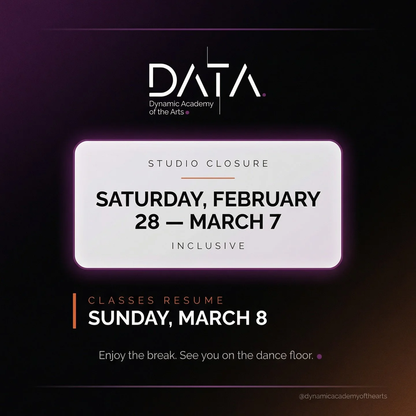 &bull;Happy March Break to our Dance Fam 💜 
&bull;See you March 8 ✨