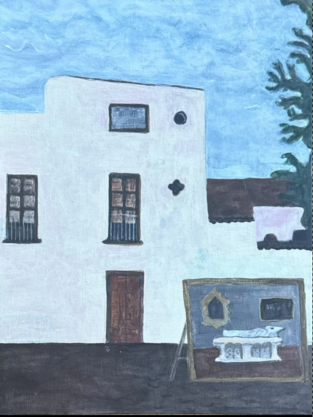 Outdoor viewing of the Archbishops alabaster Sepulcher 

Acrylic on panel 

24x30cm 