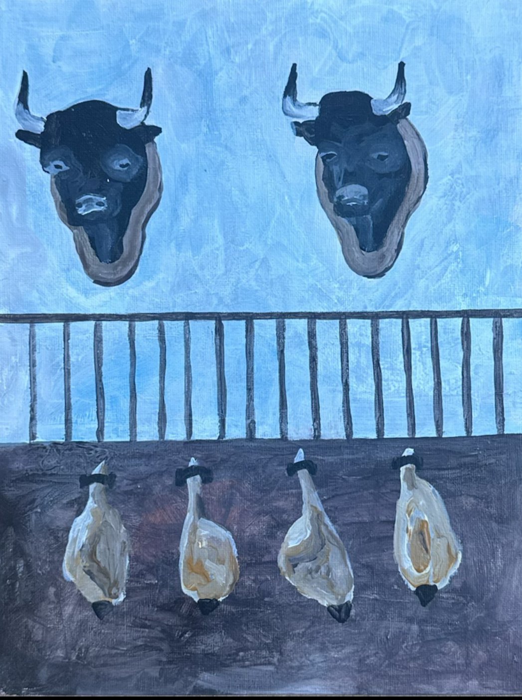Dos Bulls 4 Legs 

Acrylic on Canvas 2025 

24x30cm 