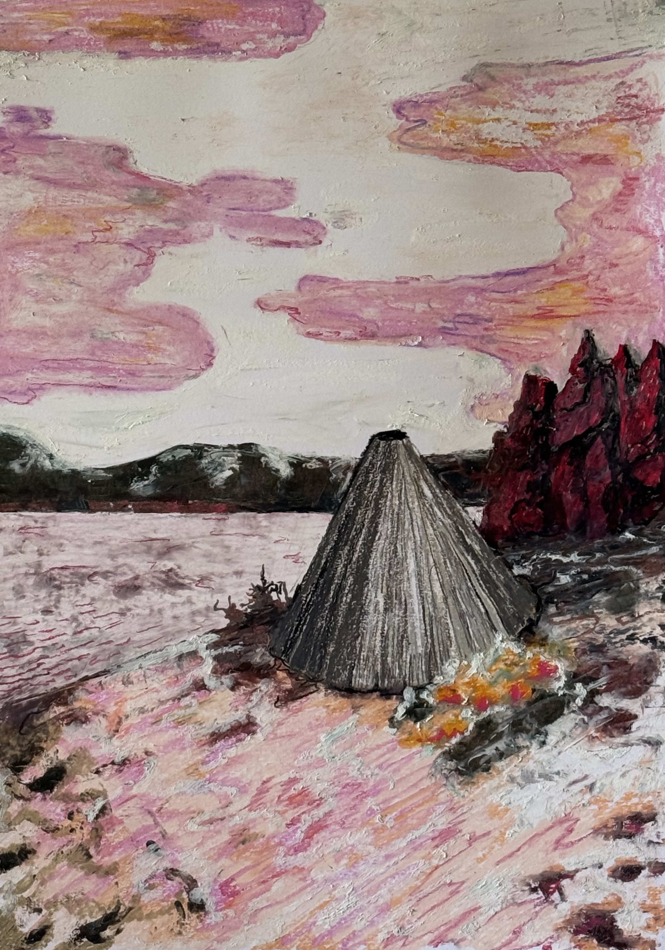 Fatmomakke 

oil stick on paper 2025 

42x59cm 