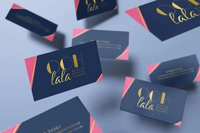 Business card design - created for a mobile beauty company who wanted a fresh look for their business. They were really keen to use Betty Boop as inspiration but with a modern twist. We stuck with 2 key colours and used gold as our accent for any pri