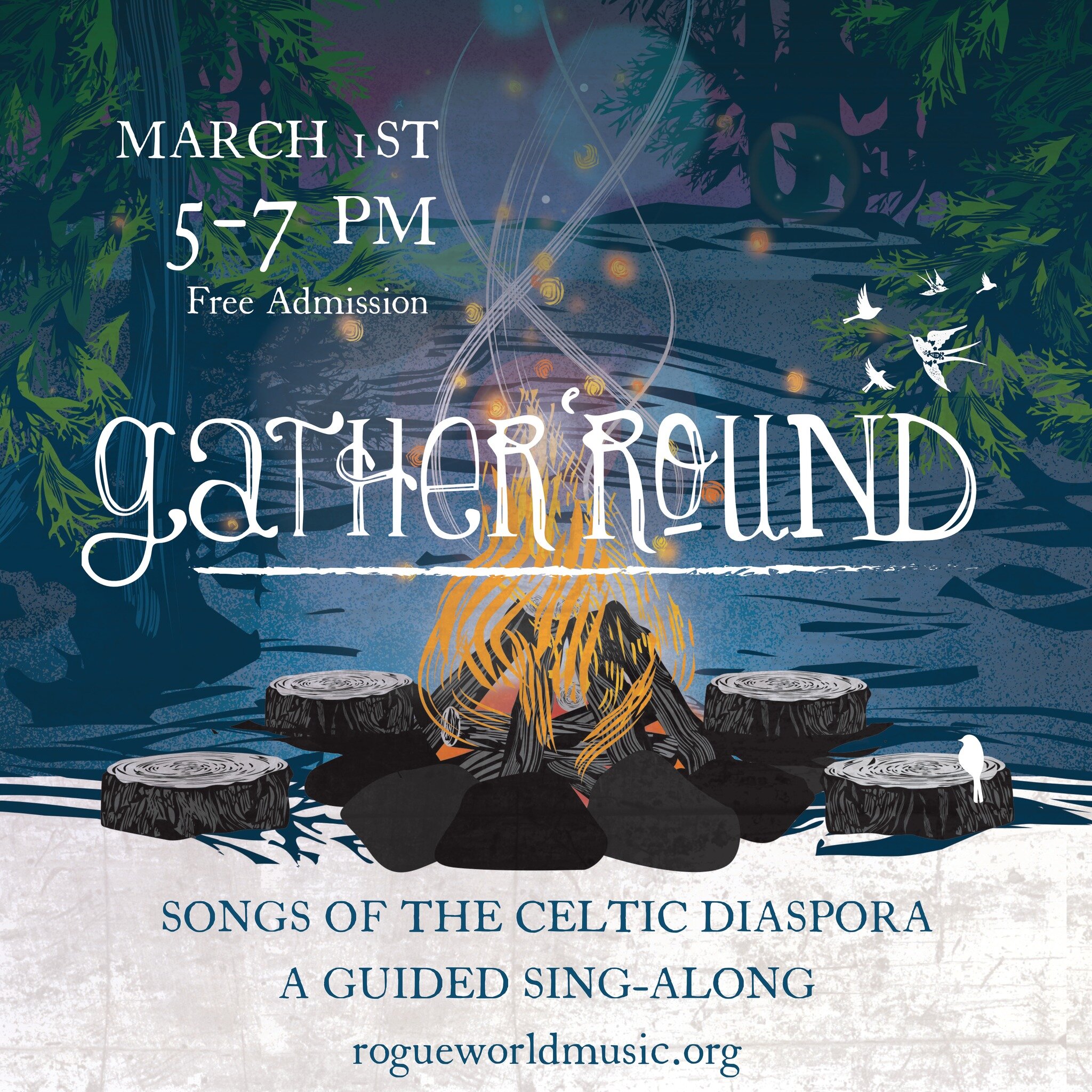 Join us for a rollicking-good time at our March Gather 'Round featuring songs of the Celtic diaspora with Rogue World Music's own Travis Puntarelli. Singing along encouraged and supported with lots of call-and-response songs. Come for the whole event