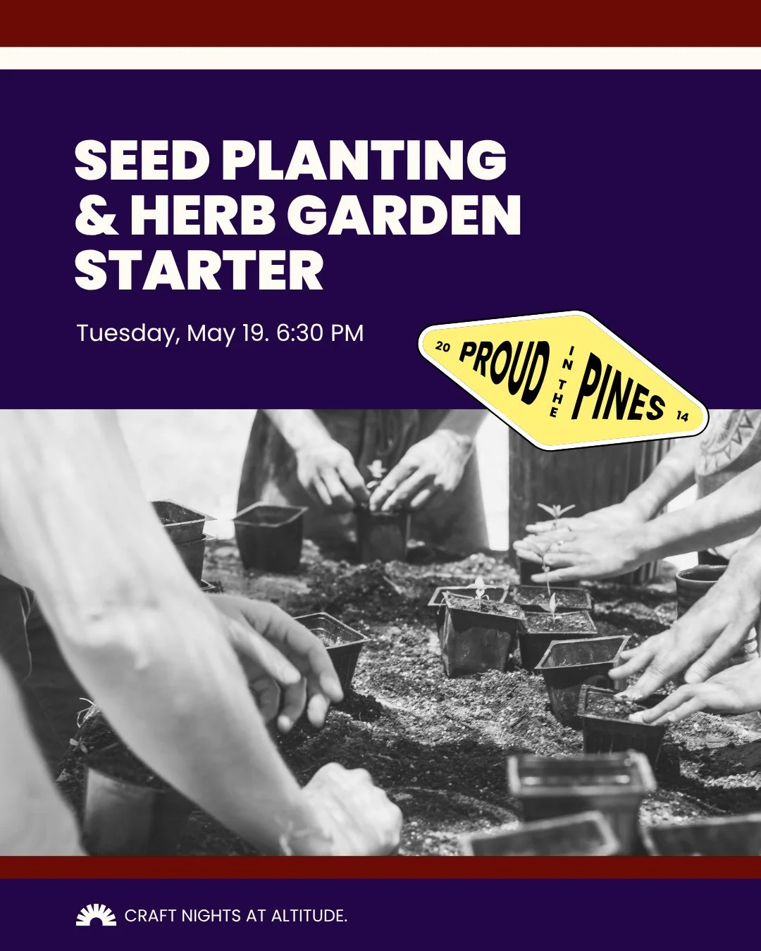 May's Craft Night at Altitude is a herb garden starter session, in a room full of your people.⁠
⁠
Plant a pot of culinary herbs you'll take home, mix your own starter soil, and pick up the basics for keeping things alive past July. No green thumb req