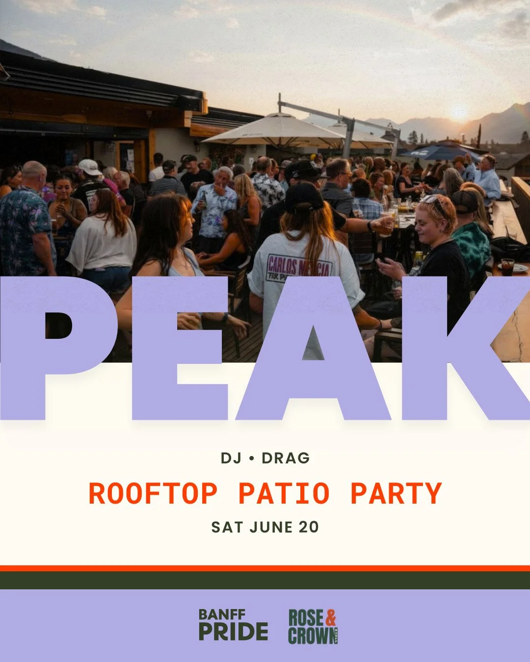 The rooftop. The Rockies. The longest, brightest weekend of the year. Let's party!⁠
⁠
Banff Pride lands at the Rose &amp; Crown for one night that runs from golden hour to last call.⁠
⁠
Start on the patio (8 to 10pm) with a DJ and drag performances w