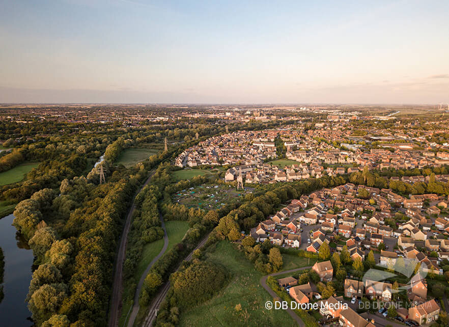 Late Afternoon Countryside and Houses -Aerial Photography