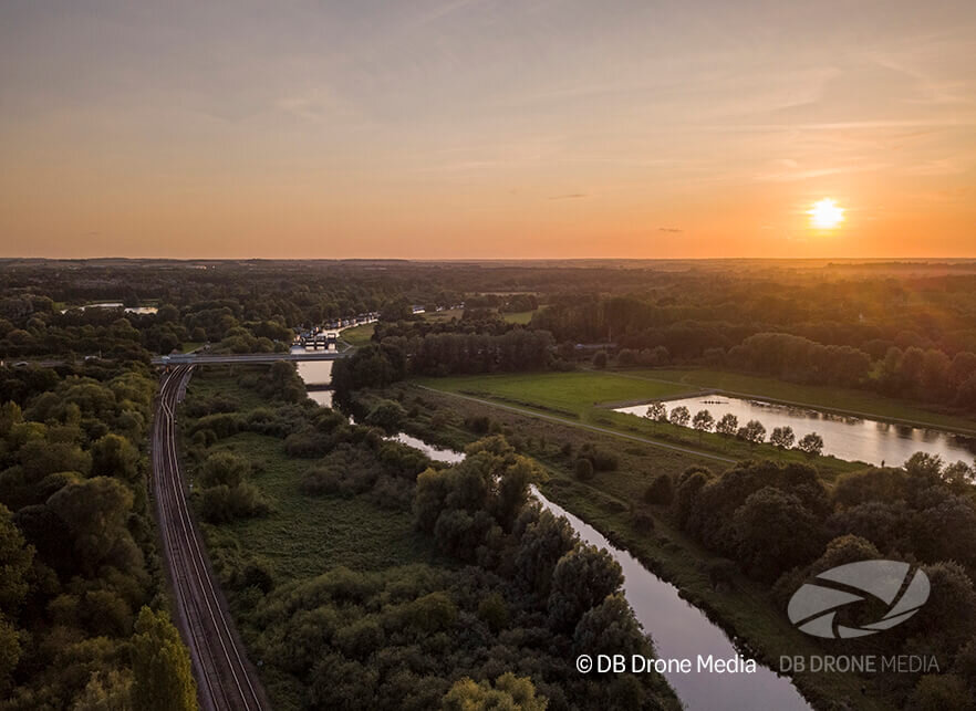 Sunset River &amp; Boating Lake - Aerial Photography