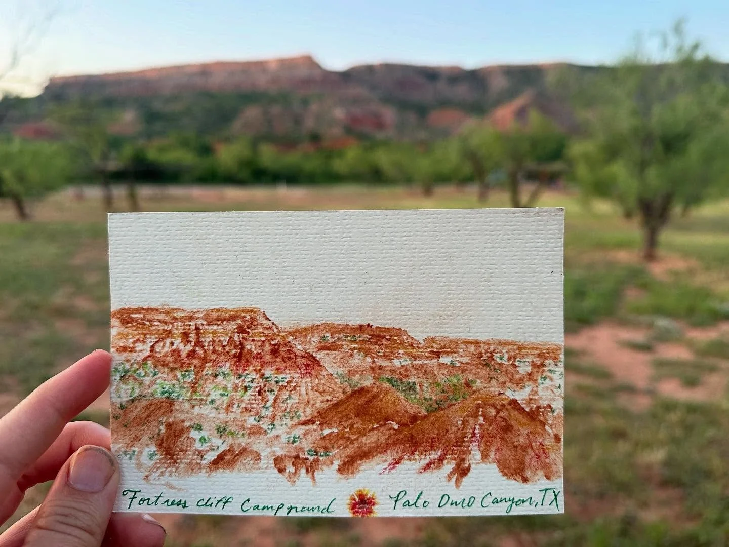 It was so fun getting to go on my own ARTventure in @palodurocanyonsp ! The bright red orange color of the clay was captivating- I went on a beautiful wildflower filled walk near the Fortress Cliff Campground then used a bit of the clay to paint a po