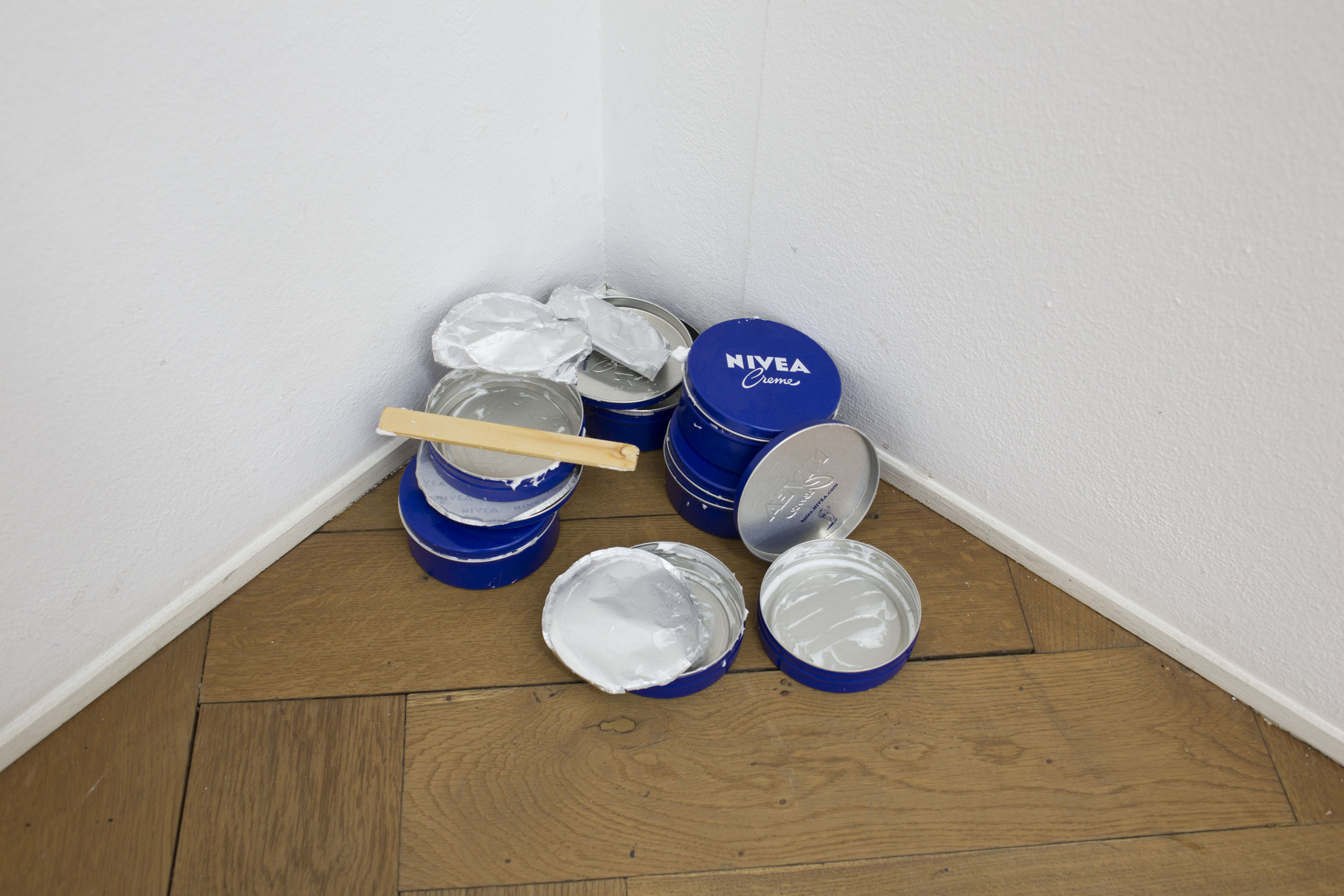  Narcissistic Ghosts and Borderless Intimacy, 2016, Nivea cream, Exhibition view at Kunsthaus Langenthal, Switzerland (detail) 