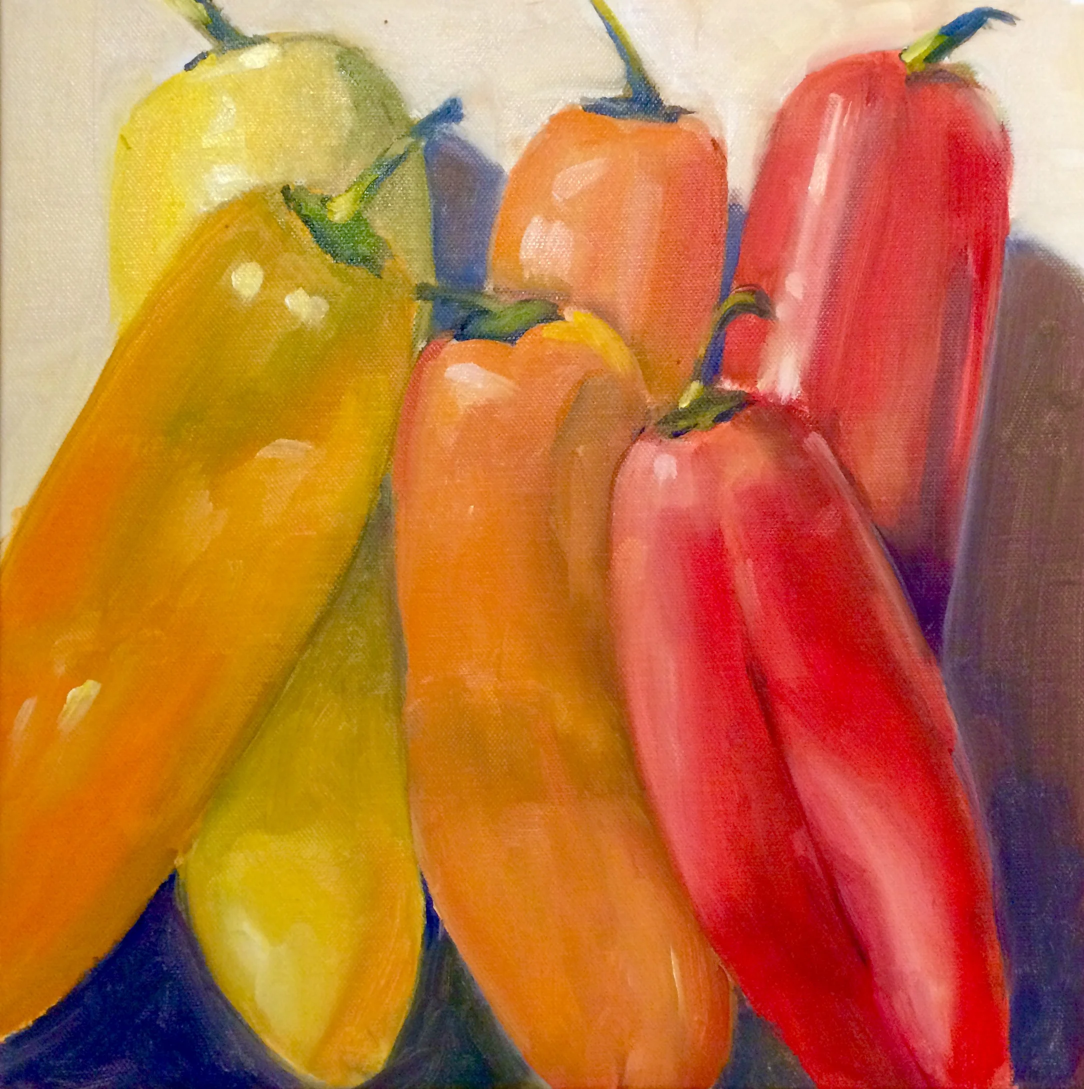 six pack of peppers 1. 12”x12”oil on canvas 