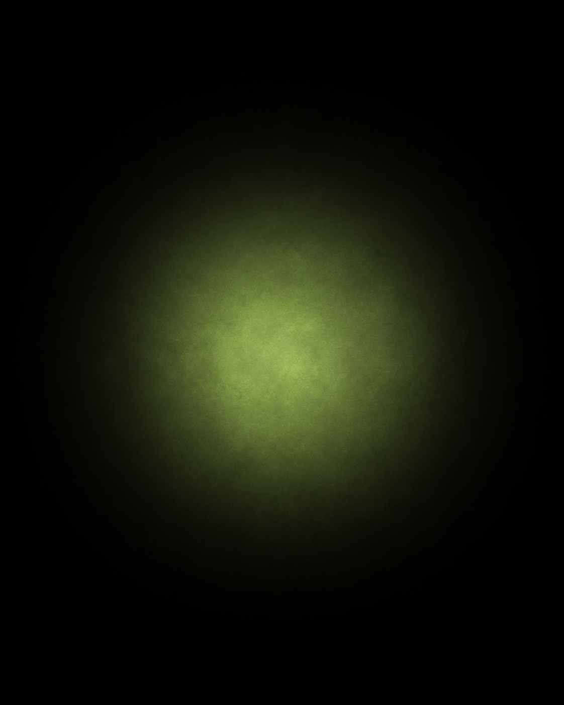 Dark image with a blurry greenish light in the center.