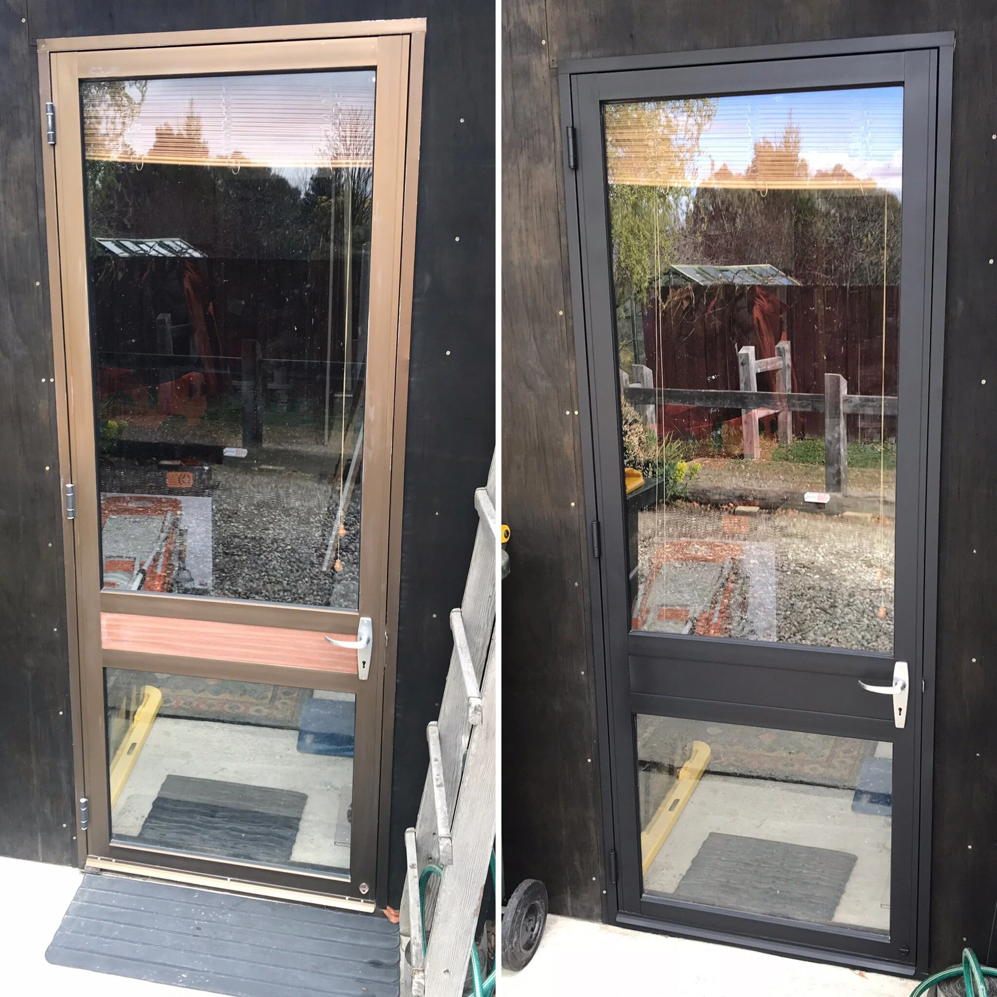 1970s brown anodised aluminium is a bugbear for many home and building owners we meet. Nano-Clear® gives the ability to recolour and then lock that colour in using Nano-Clear® permanent protection.