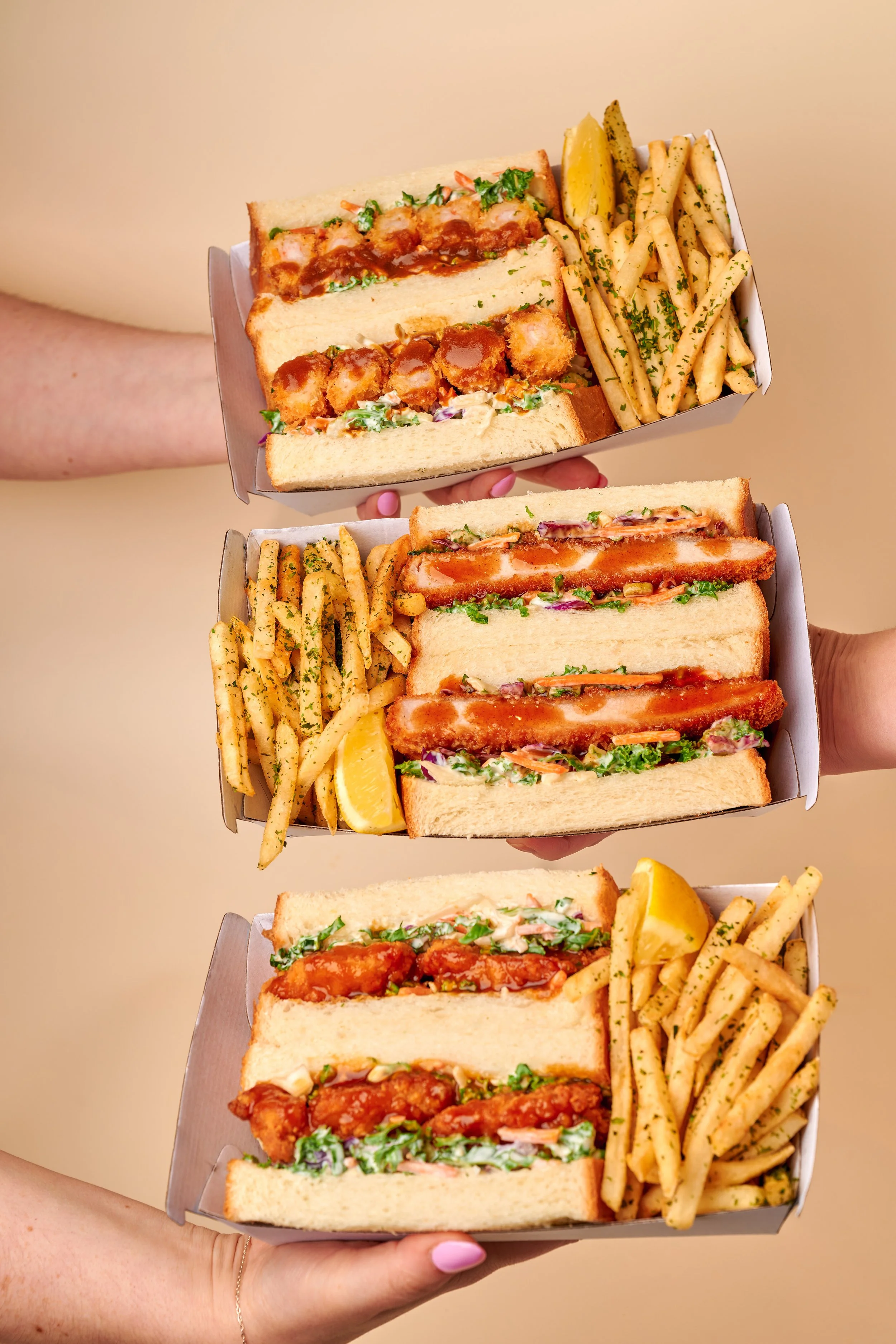 Sando Sets - Curry Prawn, Orange-Yuzu Crispy Fish and Chicken Katsu