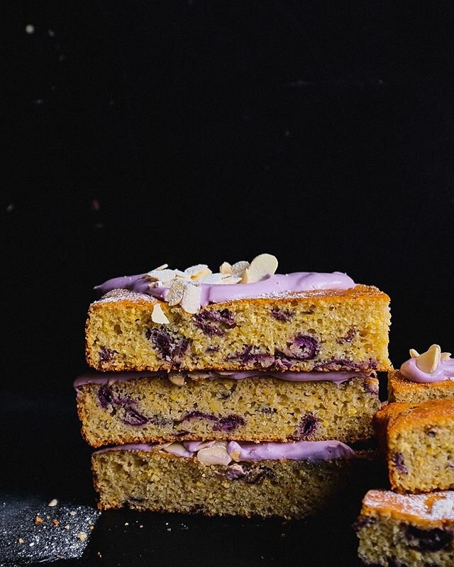 A really simple cornmeal cake for a really simple Sunday!

The little purple pieces of fruit in this cake are Jamun. Jamun are native to India and I grew up eating them fresh off of a cart outside of school in the summer months! I haven&rsquo;t seen 