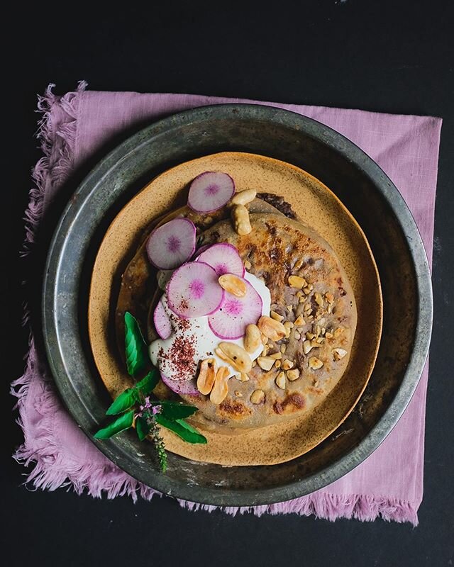 Gave mooli (radish) Paratha a modern upgrade with these beautiful purple daikons from @manakintowne 
More deets in stories!

The Paratha is crusted with peanuts, cooked in ghee, I will forever make crusted Parathas from now on! You saw it here first!