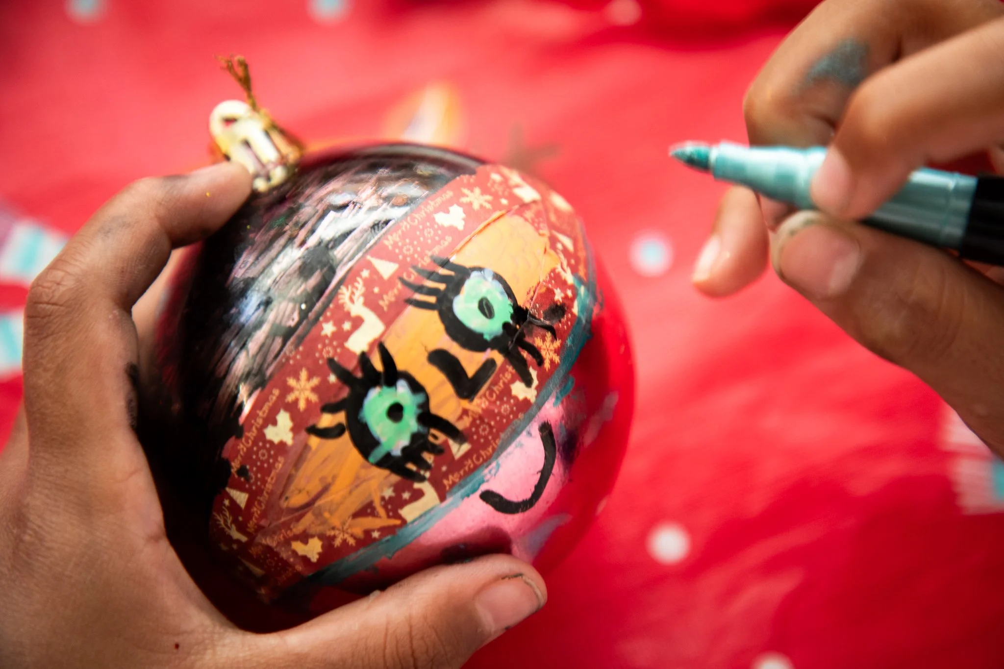 Ornament decorating at the Christmas party.