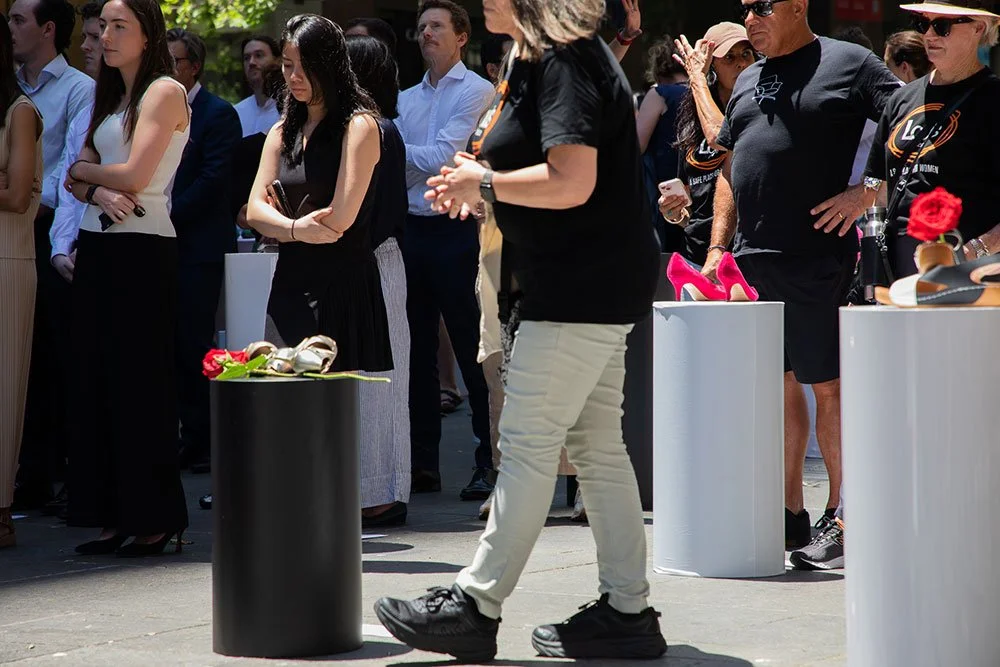   Plinths of empty shoes  