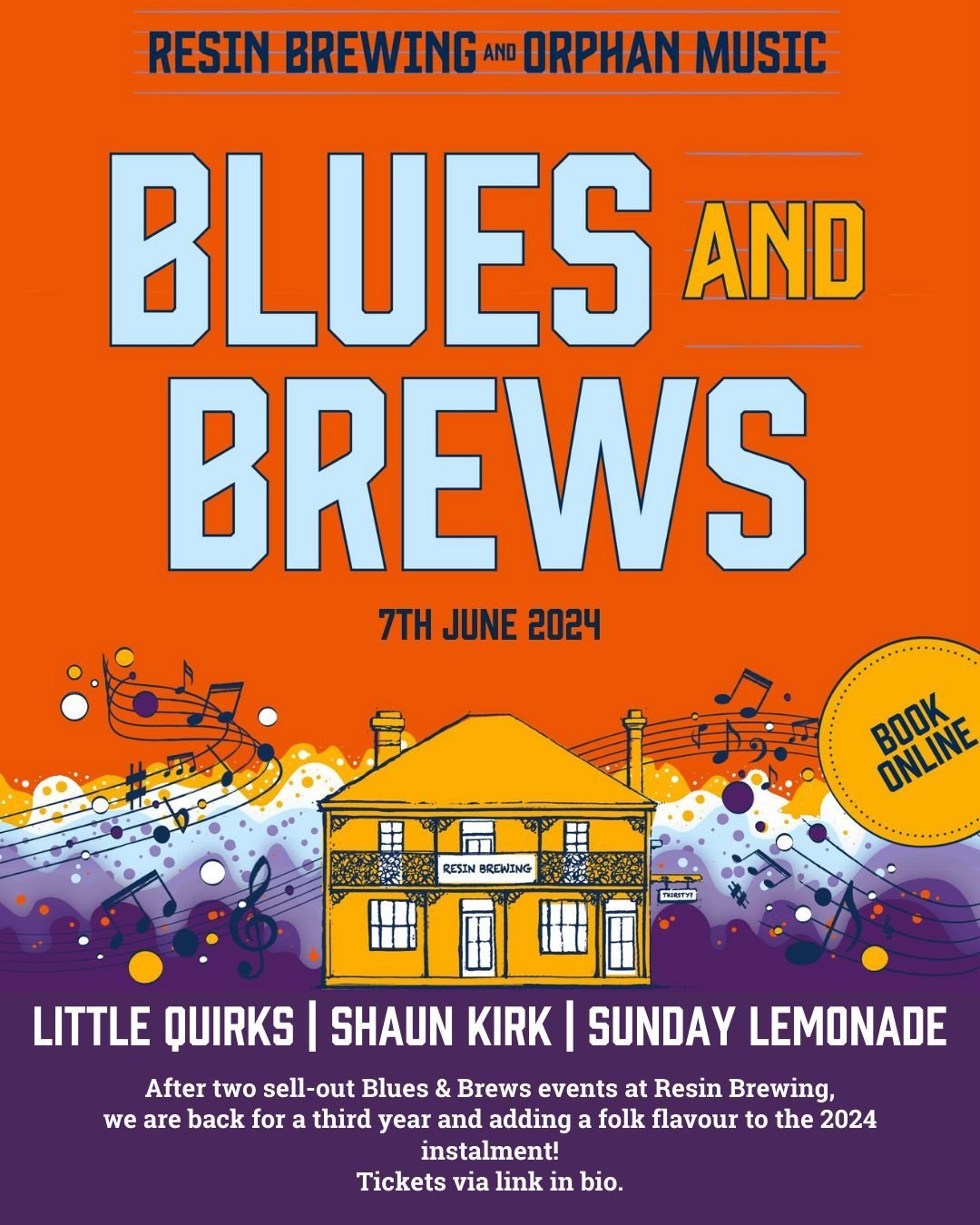 We are BACK with our third Blues &amp; Brews festival, this time with a folky-flavour! 🪕

🪕 Featuring the epic sounds of @little_quirks_band @shaunkirkmusic @sundaylemonade_ 
🪕 7TH OF JUNE 
🪕 18+ Event.
🪕Food available all night
🪕No table reser