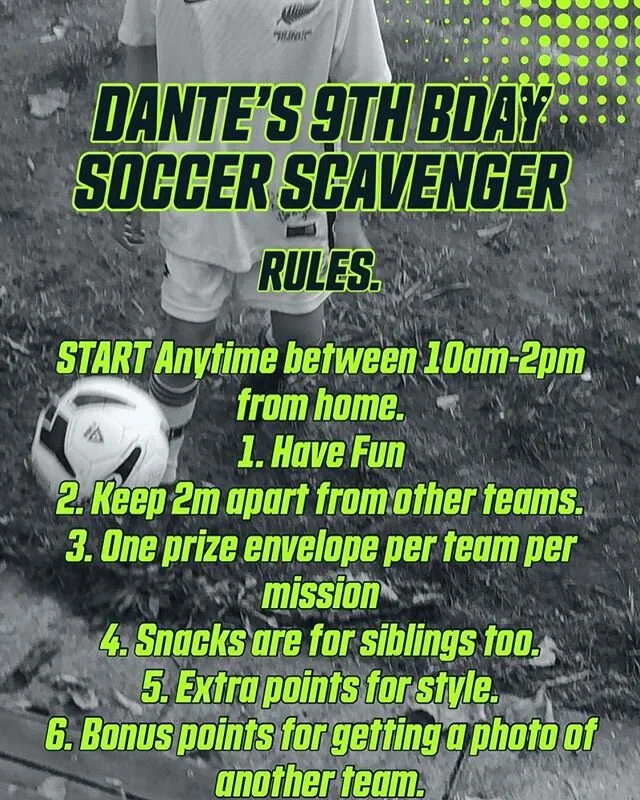 Here&rsquo;s an idea if your child is having a birthday during alert level 2 - contact free scavenger hunt! #lockdown2020 #lockdownbirthday #lockdownbirthday2020 #birthdaypartyideasforkids #footballparty⚽️ #soccerparty⚽️