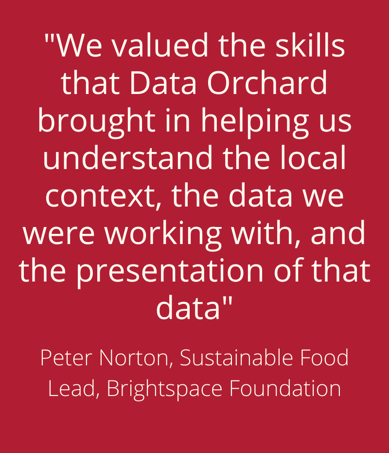 We valued the skills that Data Orchard brought in helping us understand the local context, the data we were working with, and the presentation of that data” - Peter Norton, Brightspace Foundation