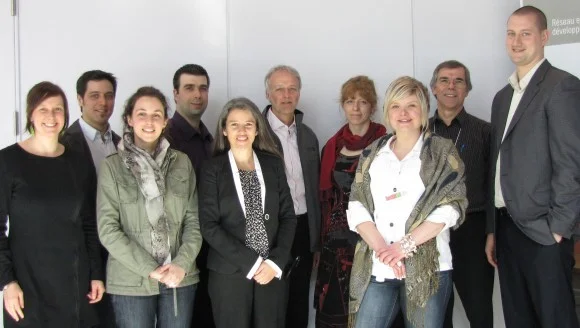 Front row (left to right): Maude Genest-Denis, IGA Cookshire, Marie-Julie Laperrière, Ministère des Finances et de l'Économie, Marie-Hélène Labrie, Enerkem, Marie-Rachel Charlebois, GEOS Spa Sacacomie, Rémy Paré, Les Alouettes de Montréal. Back row (left to right): Alex Favreau, Quartz Nature, Luc Bélair, Insertech, Jean Barbeau, Artopex, Sophie Hénault, Bio-Vert, Yvon Léveillé, JAS Filtration