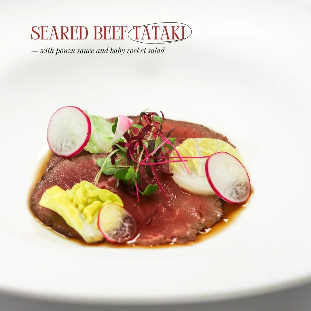 There’s something quietly powerful about a dish that balances restraint with depth, and our Seared Beef Tataki with Ponzu Sauce & Baby Rocket Salad does exactly that. The beef, seared melts effortlessly with each bite. A delicate drizzle of