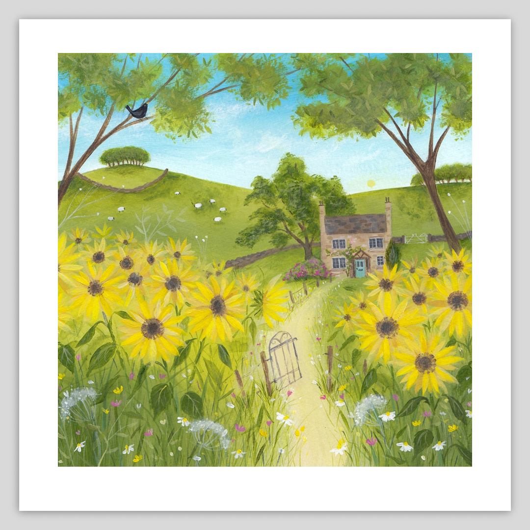 Sunflower Cottage 10" x 10" Giclee Print