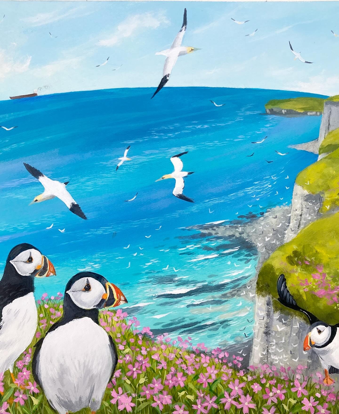 Thinking of a name for this one - please pop your suggestions below 😊

Acrylic on paper.

#puffinsofinstagram #bemptoncliffs #naturepainting #illustrationartwork #juliacrosslandart #yorkshireartist