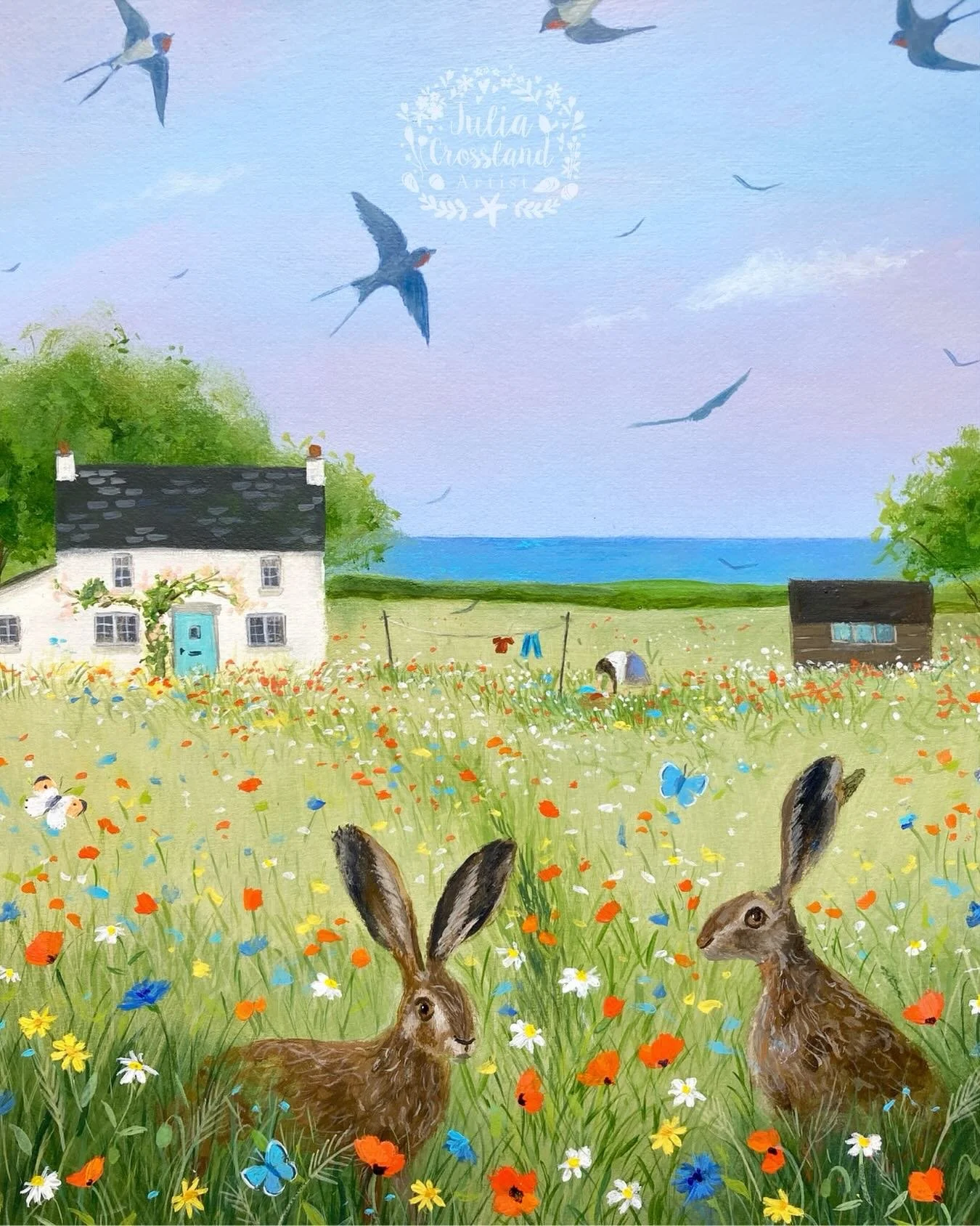 Swallows and Hares

A lovely afternoon has been spent in my studio, finishing this latest painting which is an acrylic on Arches paper.

It&rsquo;s a beautifully warm day here, and later on I&rsquo;m heading down to the Tramlines festival to see Pulp
