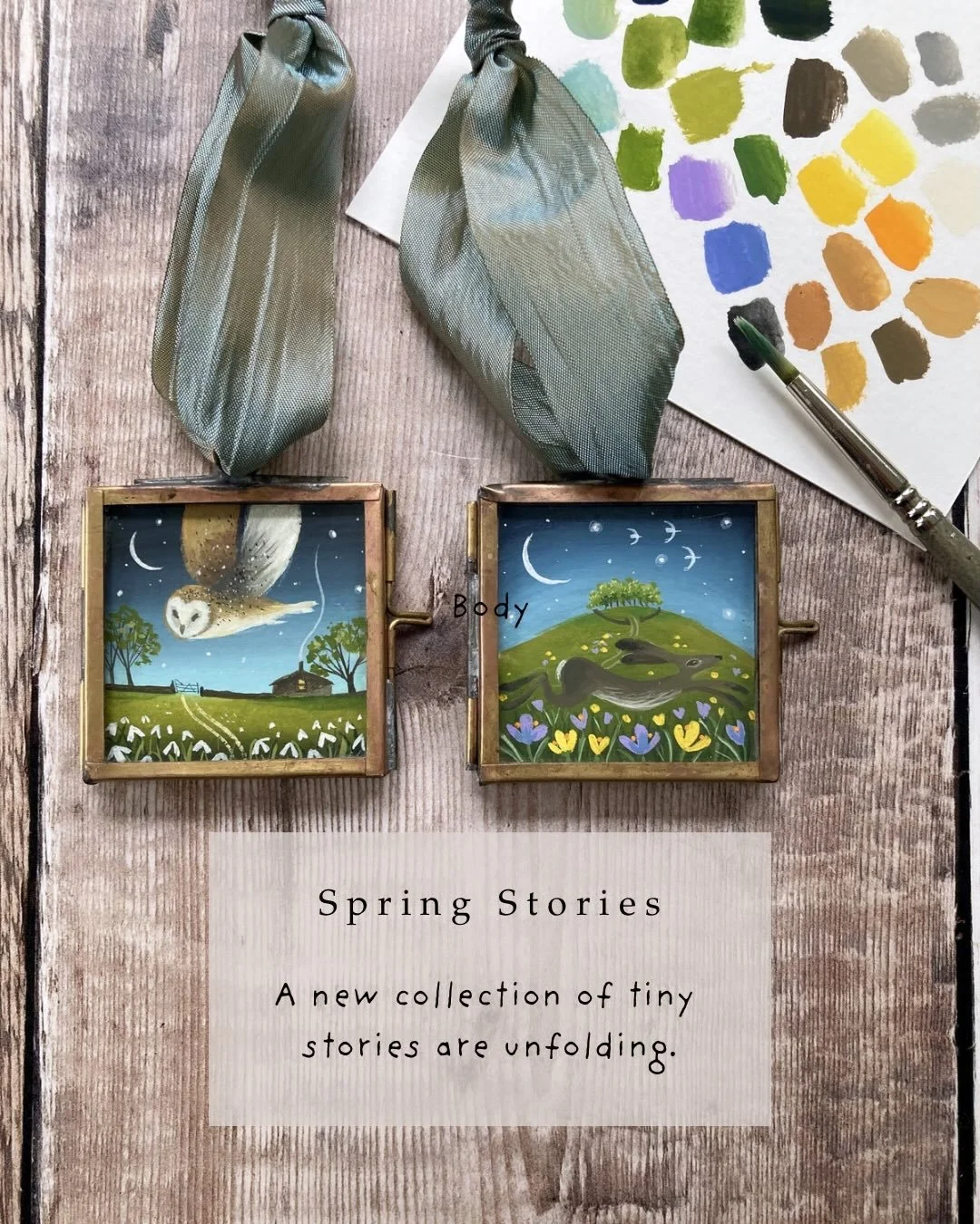 🌿🌙 Spring Stories 🌱🌼

Quietly creating in my studio today, as yesterday&rsquo;s storm blows itself out and the sun returns. 

These little gouache paintings capture fragments of unseen moments as we sleep&hellip;a hare bolting home at the soft ho