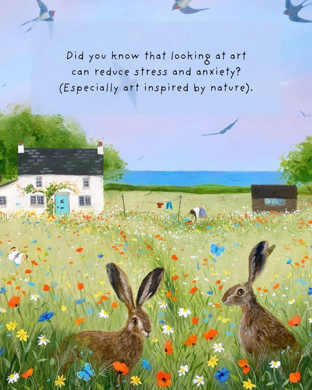 Did you know that looking at art can reduce stress and anxiety?

It&rsquo;s true, having art in your home or workspace, whether originals or prints, can help to lower cortisol and foster a sense of well-being.

I&rsquo;ll be sending a copy of my Art 