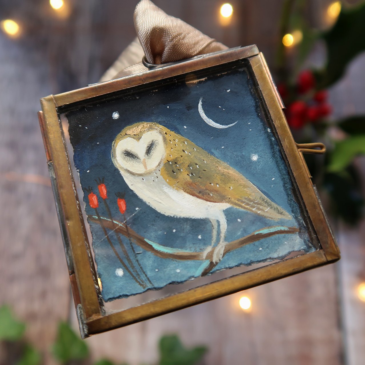 Winter Owl - Framed Gouache Painting