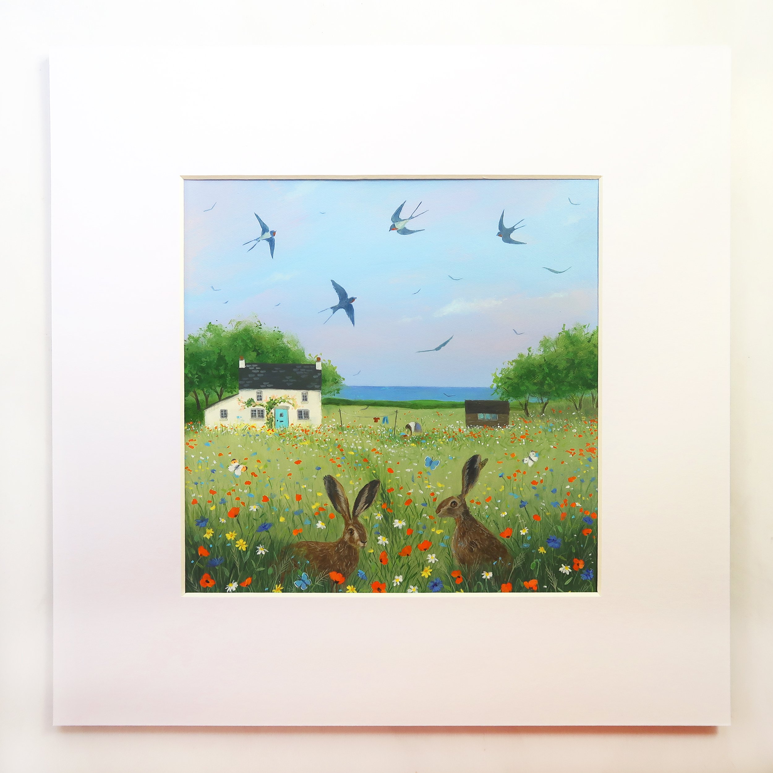 Swallows & Hares - Original acrylic painting