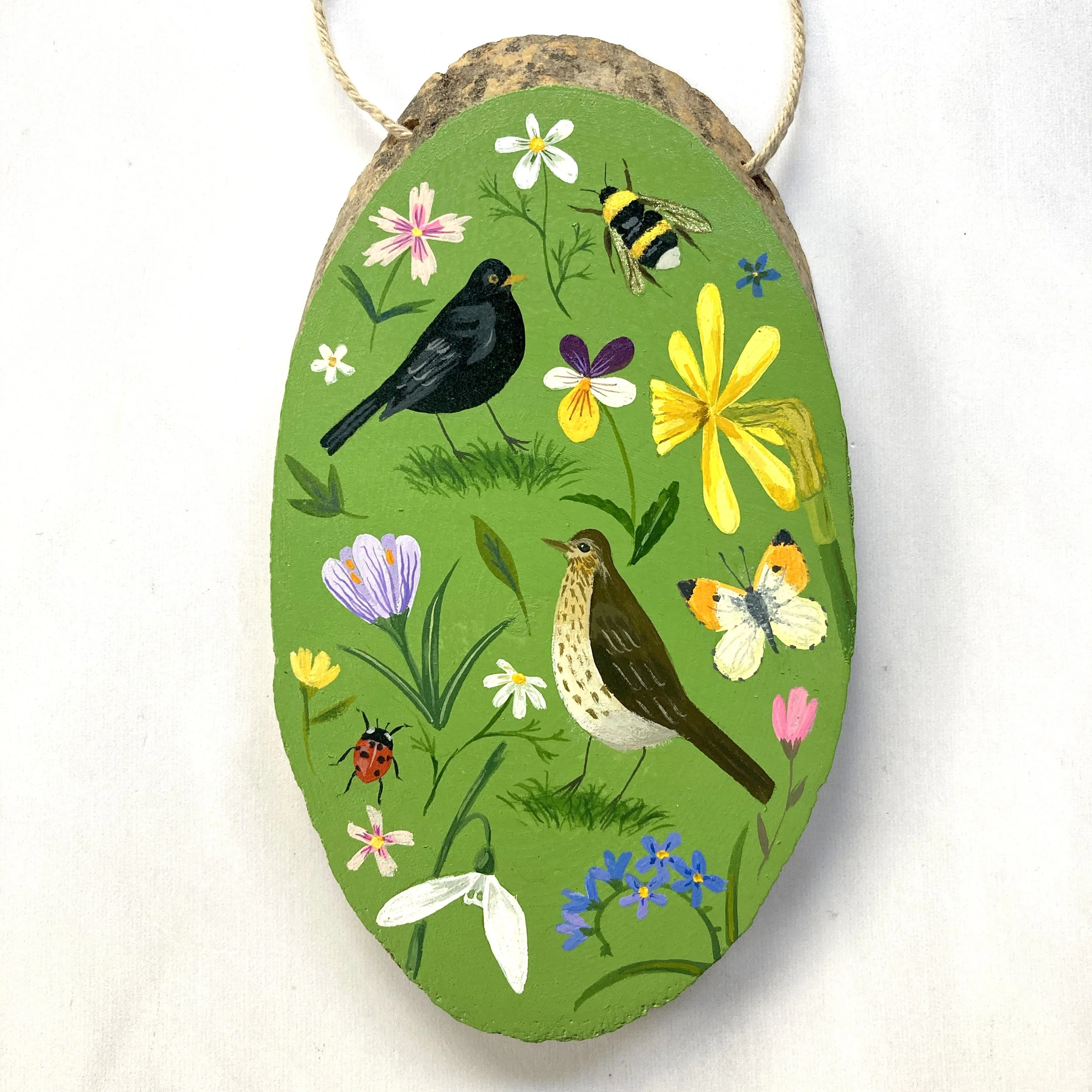 Spring!  Original gouache painting on wood
