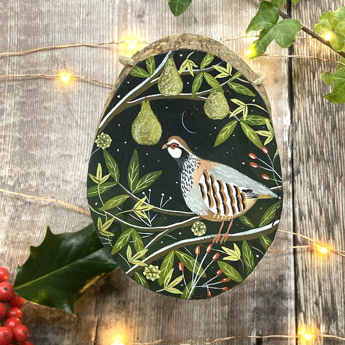 A Partridge in a Pear Tree original gouache painting